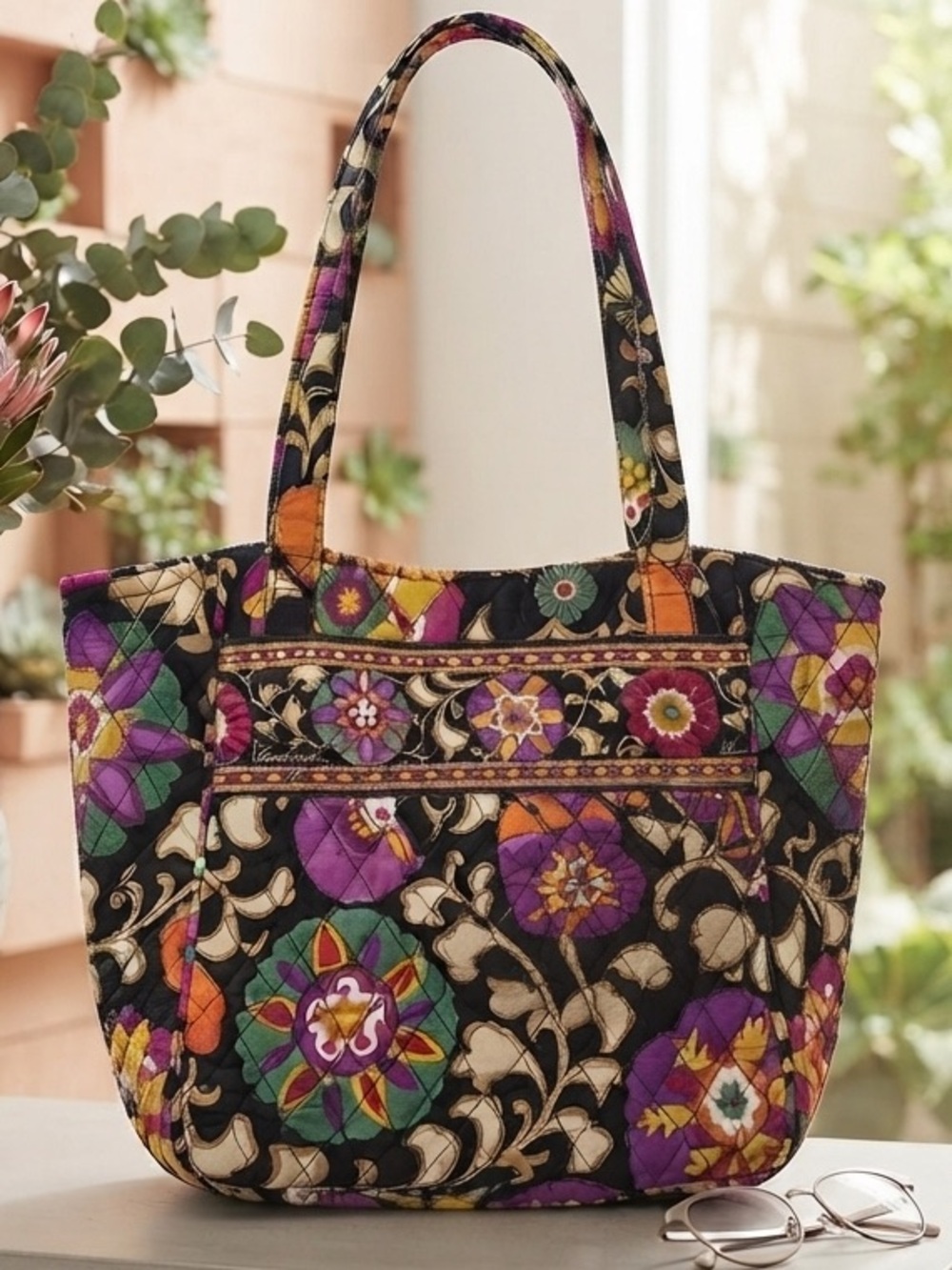 Vintage Vera Bradley Suzani Print Open Tote Colorful floral Quilted Shoulder Bag